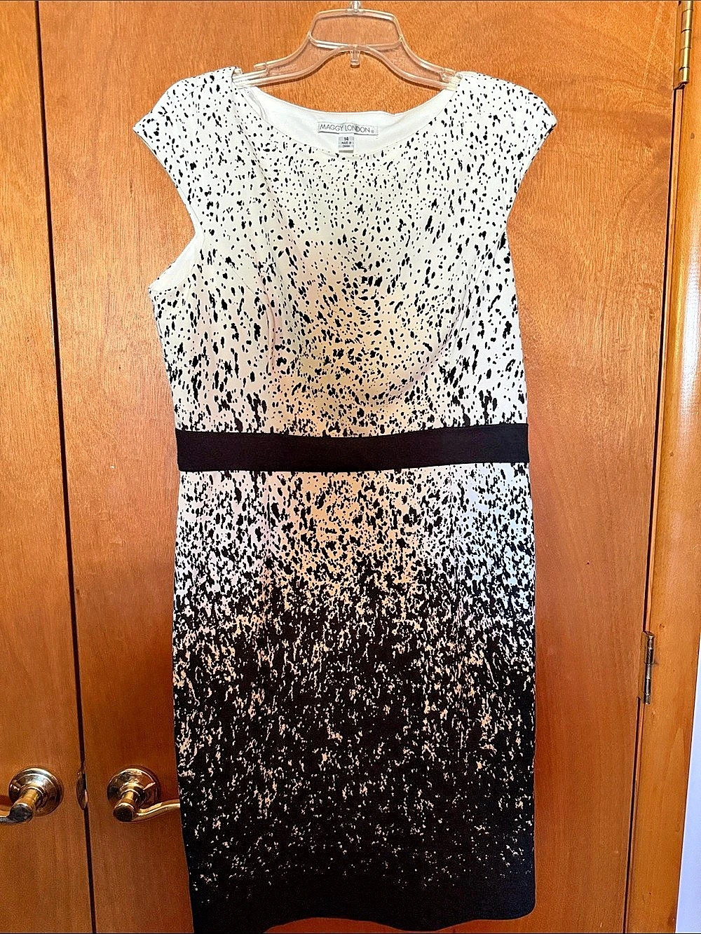Maggy London Abstract Midi Dress in Black & White Size 14